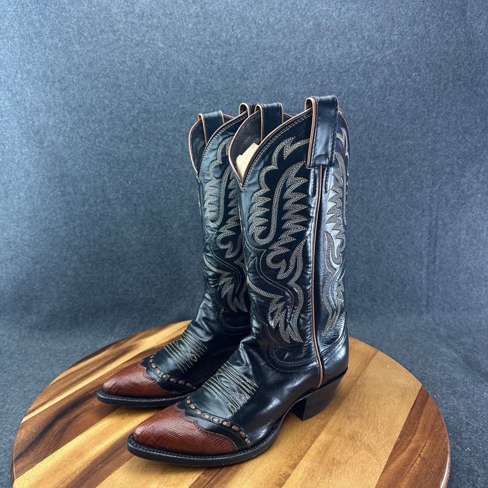 Justin Western Collectors Boots #L4930 Women 4.5B Black Lizard Toe Buckstitch - Picture 4 of 9